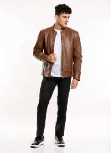 brown leather bomber jacket