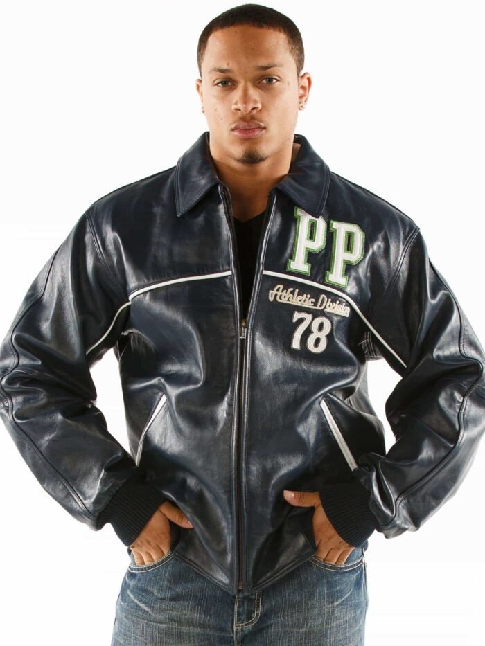 Pelle Pelle Athletic Division Navy Blue Leather Jacket | Pelle Pelle