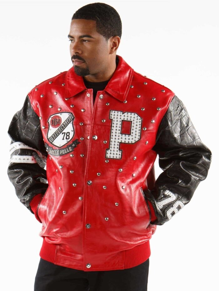 Pelle Pelle Studded Letterman Red Jacket